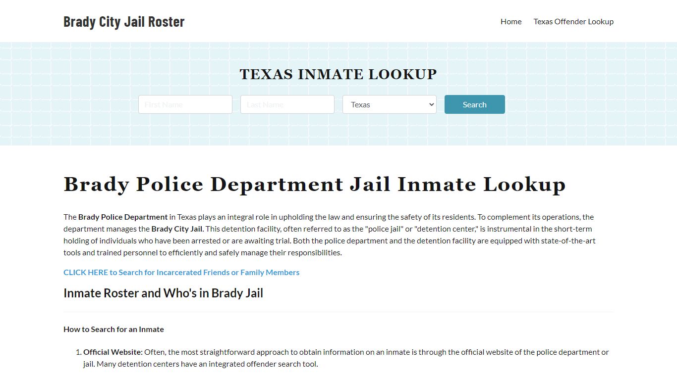 Brady Police Department & City Jail, TX Inmate Roster, Arrests, Mugshots