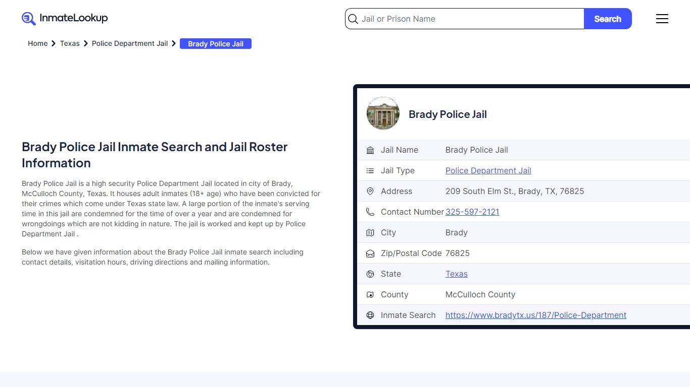 Brady Police Jail (TX) Inmate Search Texas - Inmate Lookup